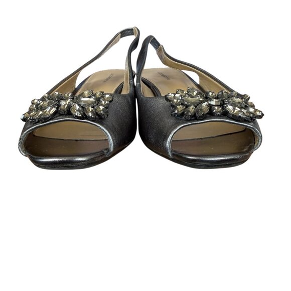 Liz Claiborne metallic silver embellished peep toe slingback heels women's 6 1/2 - Picture 4 of 11